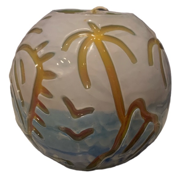 Glow City Candles Round Hand Carved Candle 5” Tropical Theme Paraffin Scent Free - Picture 1 of 11